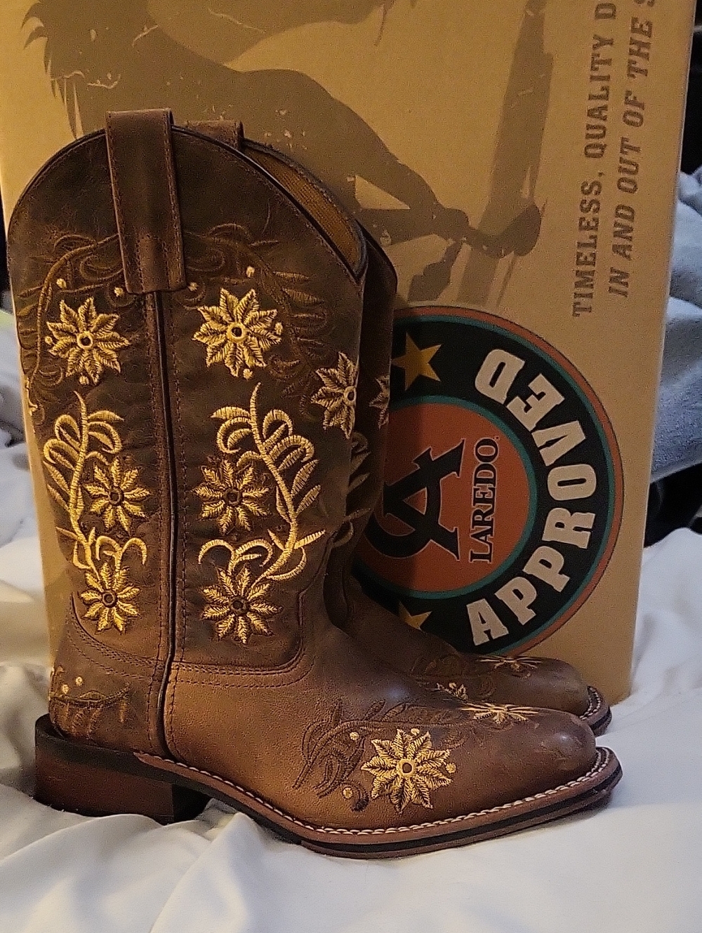 Laredo Brown Boots with Gold Floral Embroidery